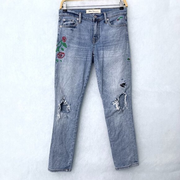 GAP Women's Jeans Best Girlfriend Straight Leg Distressed Embroidered size 25 - Picture 1 of 9